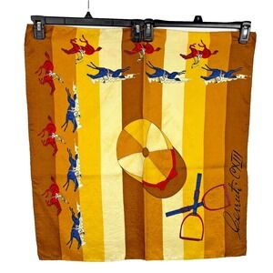 VTG Leo Cerruti CXIII Scarf Equestrian Polo Horse Silk 26" X 26" FLAW Hand Roll
